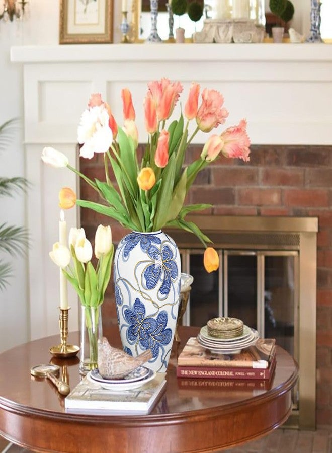 Arborus Blue and White Ceramic Vase for Home Decor - Hand-Painted Porcelain Flower Vase with Gold Accents - Chinoiserie-Inspired Home Decor Vases - 9" for Table, Shelf, or Mantel - Image 5